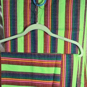 Vintage Vibrant Striped Mexican fiesta lime green striped‎ fabric 3 pieces F1